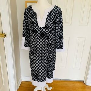 NWT Pappagallo size 10 Dress 3/4 sleeve stretch dress navy white pattern